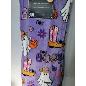BETSEY JOHNSON Halloween Cowgirl Boots Boo Ghost Ultra Plush Throw Blanket 50x70